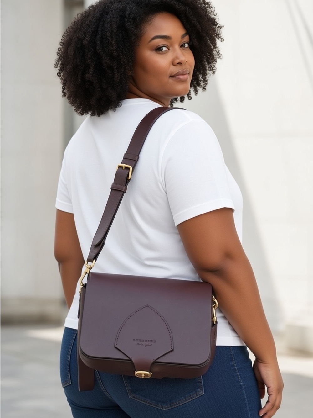 Burberry Wine Satchel Leather Crossbody Bag with Gold Hardware
